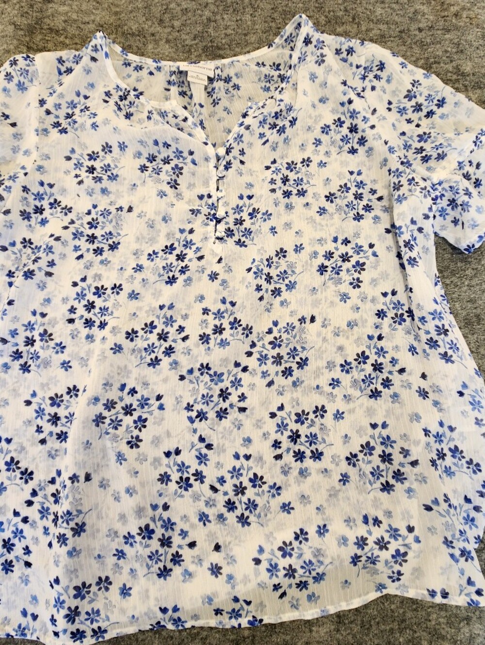 Liz Claiborne White Blue Floral Button Front Blouse XL